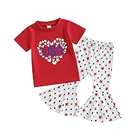 Girl Infant Outfits Toddler Girls Short Sleeve Independence Day 4 of July T Shirt Tops Star Prints (Red, 6-12 Months)