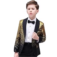LIBODU 2 Pieces Boy Suits Tuxedo Slim Fit Shiny Sequins(Jacket+Pants) Party Performance
