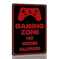 Gaming Zone Metal Sign No Noobs Allowed Vintage Game Room Tin Signs Funny Home Wall Decor 8x12 Inch