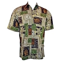Go Barefoot Palm Blocks Banded Collar Old School Hawaiian Shirt Side Vents & Coconut Button