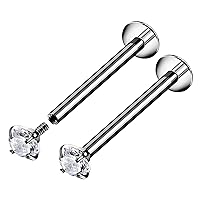 2PCS Titanium G23 Internally Threaded Labret 16g 3mm Clear CZ Monroe Tragus Cartilage Earrings Piercing Jewelry Pick Color
