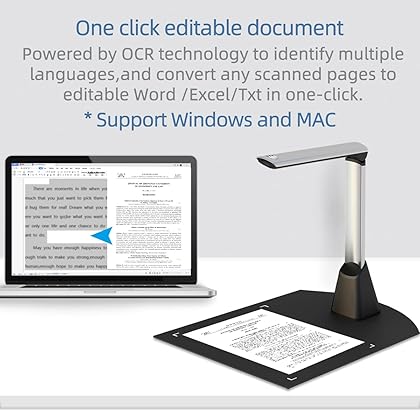 ZSEEWCAM V510 Book & Document Scanner, Portable Document Camera Capture Size A4, 5MP HD Professional Scanner, Auto-Flatten & Deskew and OCR for Office and Education Presentation, Compatible with Mac