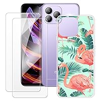 Cubot P80 Case + 2PCS Screen Protector Tempered Glass, Ultra Thin Bumper Shockproof Soft TPU Silicone Cover Case for Cubot P80 (6.583”) Flamingo