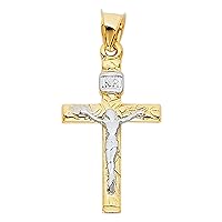 14K 2T Crucifix Cross Religious Pendant | 14K Two Tone Gold Christian Jewelry Jesus Pendant Locket For Men Women | 23 mm x 15 mm Gold Chain Pendants