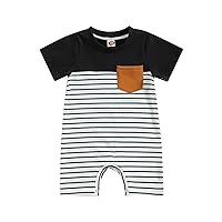Kupretty Baby Boy Romper Newborn Infant Clothes Summer Short Sleeve Striped Jumpsuit Playsuit Bodysuit