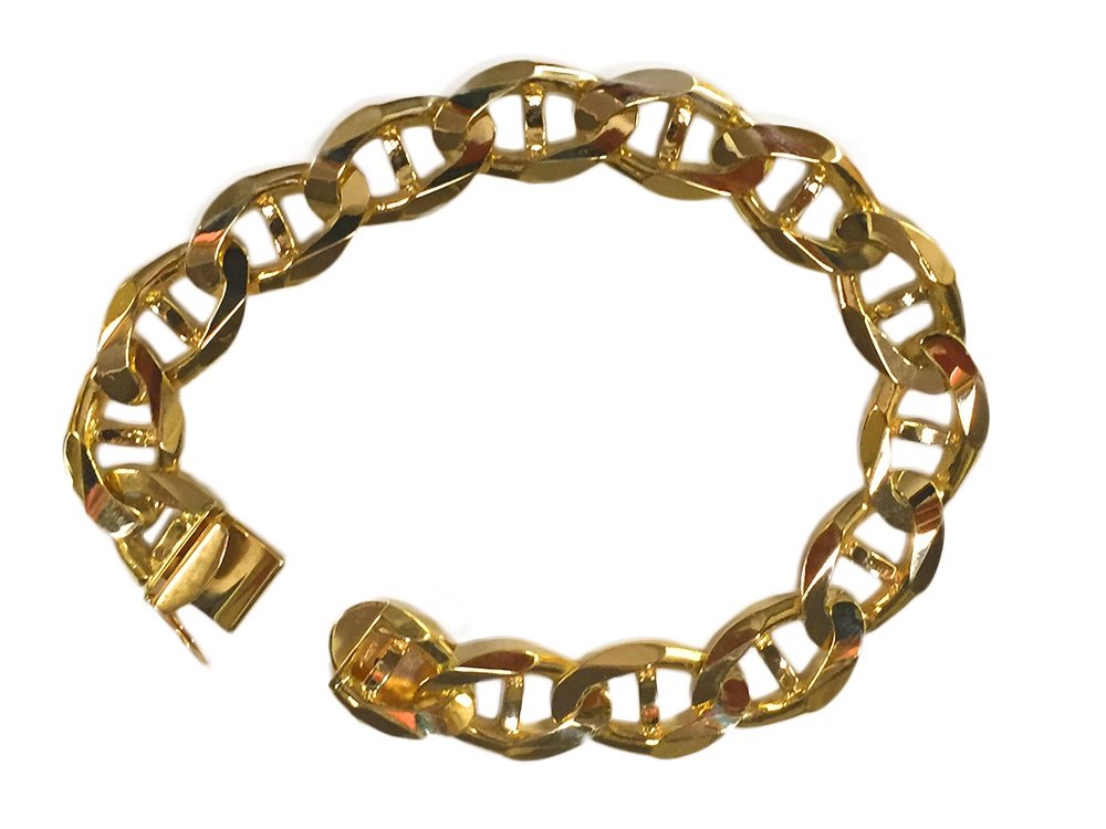 TEX 14Kt Solid Yellow Gold Mens Mariner Link Heavy Bracelet 13 Mm 8
