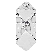 Cute Baby Penguins Baby Bath Towel Girl Hooded Baby Towel Super Soft Cotton Bathrobe 4 Layers Baptism Gifts for Newborn Girl, 35x35 Inch