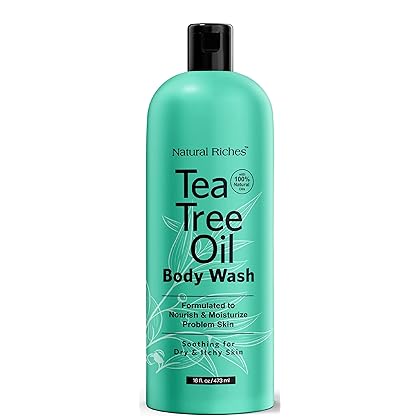 Natural Riches Tea Tree Body Wash - Body Soap to Fight Itchy Skin & Body Odor - Peppermint, Eucalyptus & Tea Tree Oil - Women & Mens Natural Body Wash - 16 fl oz