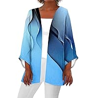 Black Kimono Kimono Cardigans for Women 2024 Summer Floral Print Draped Open Front with Long Puff Sleeve Cruise Outfits Blue X-Large