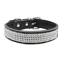 UMS DOGCOLLAR-MB Rhinestones Dog Collar-Bling Soft Genuine Padded Leather Made Sparkly Crystal Diamonds Studded -Perfect for Pet Show and Daily Walking 12-15