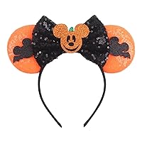 Halloween Mouse Ears Bow Headband,Glitter Sequin Spider Web Headband Cat Ear Hair Bands Hair Accessories