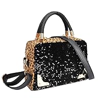 Segater Women's Leopard Print Black Purse Handbag Hobo Style Sequin PU Leather Shoulder Bag