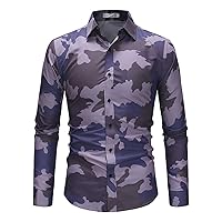 Men Camo Long Sleeve Casual Shirt Snaps Button Work Camo Camping Tops Button Down Hunting Printed Cargo Shirt