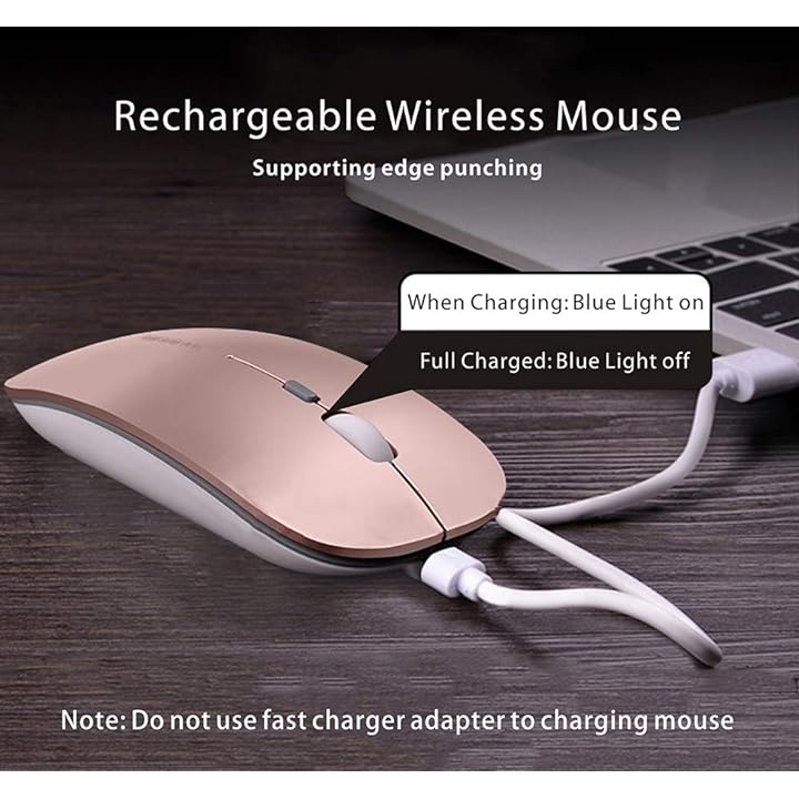 Laptop Picktech Q5 Slim Rechargeable Wireless Mouse Rose Gold 2.4G Portable Optical Silent Ultra Thin Wireless Computer Mouse with USB Receiver and Type C Adapter Desktop Compatible with PC 