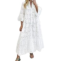 Sexy Summer Dresses for Women 2024 Trendy, Summer and Autumn French V Neck Flared Sleeves Lace Openwork Cotton
