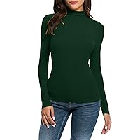 Women's Summer Tops 2024 Casual Long Sleeve Turtleneck Slim Fit T Shirts Basic Going Out Y2K Top Solid Fitted T-Shirts Blouse