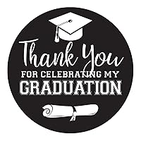 Black and White Graduation Party Circle Sticker Labels - Thank You for Celebrating My Graduation - School Colors - 1.75 in. - 40 Count