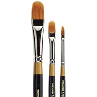 KINGART B-021 Premium 3 pc. Original Gold 9520 Series Filbert Rake Brush Set, Synthetic Golden Taklon for Acrylic, Oil, Watercolor Paint, Short Handle, 3 Brushes Sizes: 1/8
