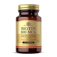 SOLGAR Biotin 300 mcg - 100 Tablets - Supports Healthy Skin, Nails & Hair - Non-GMO, Vegan, Gluten Free, Dairy Free, Kosher, Halal - 100 Servings