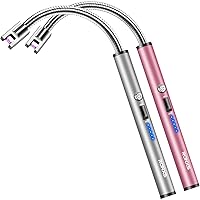 RONXS Lighter Electric Lighter Rechargeable Arc USB Candle Lighters with LED Battery Display, Flexible Neck Windproof Flameless Plasma Long Lighters for Candle BBQ Camping (L-Silver&Pink)