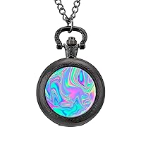 Psychedelic Trippy Quartz Pocket Watch With Chains Retro Necklace For Birthday Valentine's Day Wedding Gift