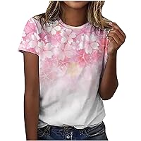 Summer Shirts for Women,Women's Casual Short Sleeve Floral Print Tops Cute Crewneck T-Shirt Teen Girls Fashion Tees