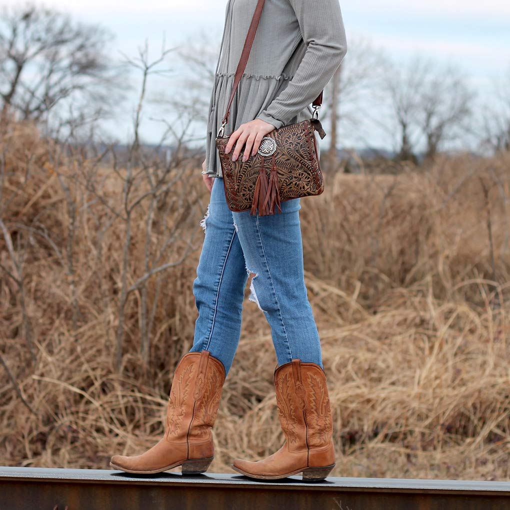 American West Women's Medium Shoulder Bag Leather Cross Body Handbag Purse