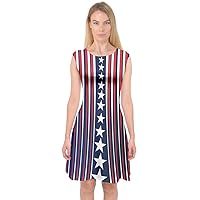 PattyCandy Womens Vintage Patriotic USA Flag I Love America Designs & Halloween Prints Capsleeve Midi Dress