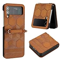Compatible with Samsung Flip Z 3 Case Football Pattern Series Full Body Khaki Leather Phone Protective Cover for Samsung Galaxy Z Flip3 5G