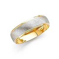 Wedding Band Solid 14k Yellow White Gold Ring Brushed Satin Polished Finish Two Tone Fancy 6 mm Size 9