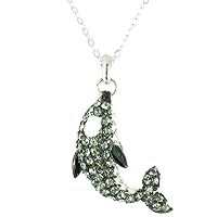 Grey on Silver Plated Crystal Dolphin Necklace