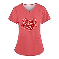 Plus Size Scrubs for Women Valentine's Day Heart Printed Short Sleeve Health Care Center Nurse Gifts Women's Tops