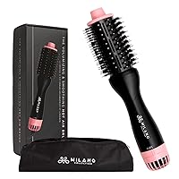 Milano Collection Hot Air Brush Volumizing & Smoothing Blow Dry Hairbrush. One Step Blow Dryer Brush for Quick and Easy Styling. Hair volumizer for Human Hair Wigs & Natural Hair. Includes Free Bag