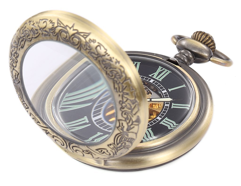 Infinite U Automatic Self-Wind Luminous Mechanical Pocket Watch Steampunk Style Hollow Skeleton Steel Pendant Necklace Golden