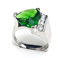 R2631 Modern Style Mt St Helens Helenite Trillion 10x10mm 1.72Ct Sterling Silver Ring