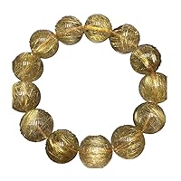 18mm Natural Brazil Gold Rutilated Bracelet For Women Man Quartz Round Beads Crystal Stone Stretch Jewelry AAAAA