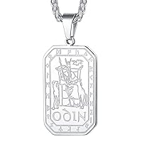 FaithHeart Odin Dog Tags Necklaces Talisman Norse Viking Invincible Symbol Stainless Steel Aegishjalmur Pendant Necklace for Men Gift for Father-Silver