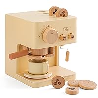 ibwaae Kids Coffee Maker 10Pcs Toy Coffee Maker Playset Wooden Kitchen Set Toys Toddler Play Kitchen Accessories, Pretend Play Food Sets for Girls and Boys
