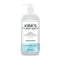 Kirk's 3-in-1 Castile Liquid Soap Fragrance Free Soap | Head-to-Toe Clean Shampoo, Face Soap & Body Wash for Men, Women & Children | 32 Fl Oz.