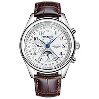 Men Analog Automatic Self Winding Mechanical Wrist Watch with Stainless Steel/Leather Band Moon Phase