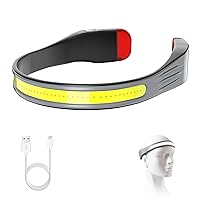 LED Headlamp, Rechargeable Headlamps with 230° Wide Beam Lightweight Head Lamp and Red Tail Light to Wear with 3 Lighting Modes Head Flashlight for Adults for Running, Hiking, Outdoors-Grey