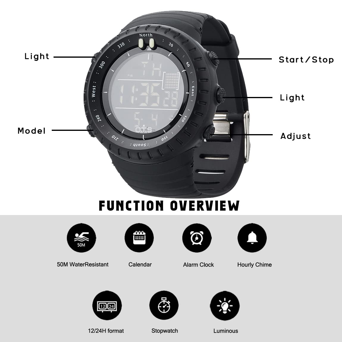 PALADA Men's Digital Sports Watch Waterproof Tactical Watch with LED Backlight Watch for Men