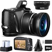 Digital Camera Vlogging Camera, 4K 48MP Compact Camera for Photography with 2 Batteries,32GB SD Card, 16x Digital Zoom, 3.0 inch Screen,Camera for Beginners