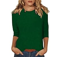 3/4 Length Sleeve Womens Tops Crewneck Fall Fashion 2024 Soild Color Shirts My Orders Blusas para Mujer Casuales Y Elegantes 13-Dark Green X-Large