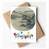 Hills Fishing Boat Chinese Painting Wedding Cards Congratulations Greeting Envelopes