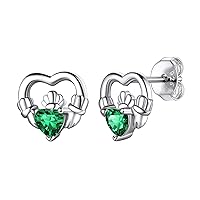 925 Sterling Silver Dainty Celtic Knot/Claddagh Heart Earrings with Birthstone, Irish Celtic Jewelry for Women Girls (with Gift Box)