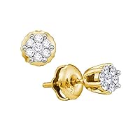 14K Yellow Gold Diamond Small Flower Screwback Earrings 1/6 Ctw.