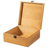 Vintage Wooden Storage Box Container with Hinged Lid and Front Clasp, Large Keepsake Box, Rustic Wood Boxes for Crafts Art Hobbies and Valentine's Day Decoration - 9''x 9''x3.8''