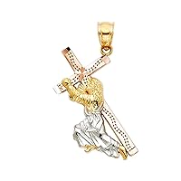 14K Tri Color Gold Religious Pendant - Crucifix Charm Polish Finish - Handmade Spiritual Symbol - Gold Stamped Fine Jewelry - Great Gift for Men & Women for Occasions, 25 x 20 mm, 1.5 gms