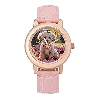Maltipoo Dog Women's Watches Classic Quartz Watch with Leather Strap Easy to Read Wrist Watch, style